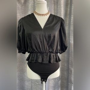 Express black satin bodysuit